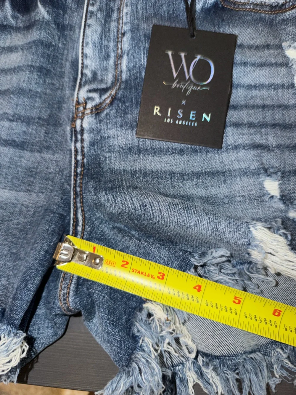 Risen High-Rise Distressed Denim Shorts NEW